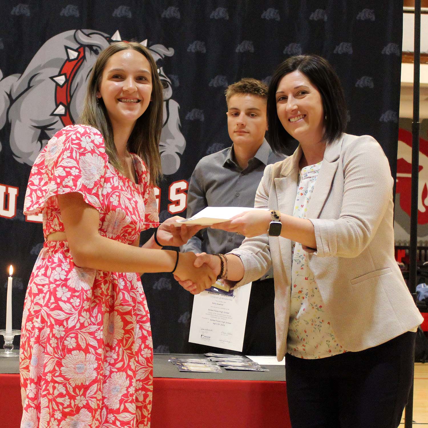 A Golden Plains High School National Honor Society inductee receiving a certificate